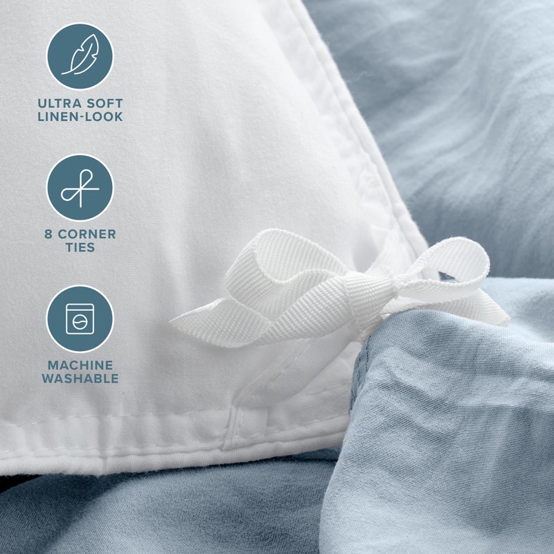 Bare Home Microfiber Duvet Cover Set - Ultra Soft Washed Microfiber - Full Size - Linen-Like Look - Easy Care - Breathable Fabric - Our Softest Duvet Cover Set (Full, Dusty Blue) - Image 2
